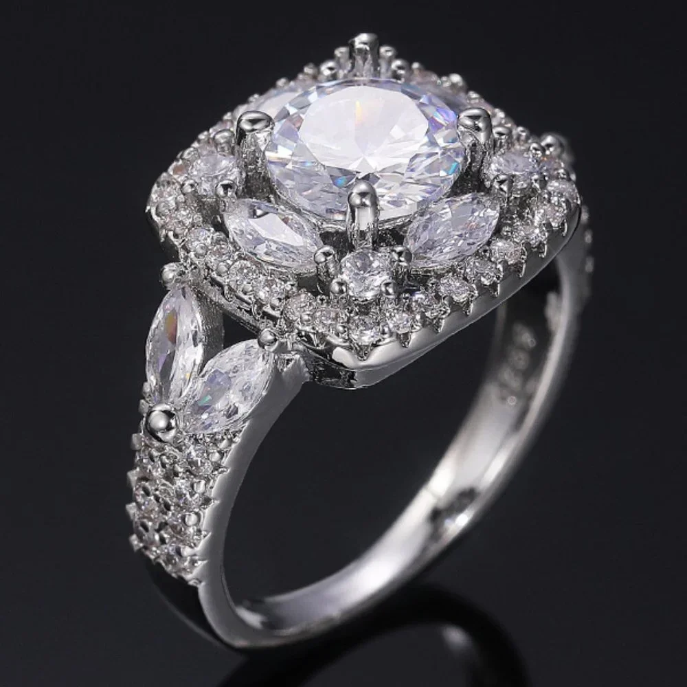 😍SHINY ROUND CZ SQUARE 925 STERLING SILVER LUXURY WEDDING RINGS FOR WOMEN, L053